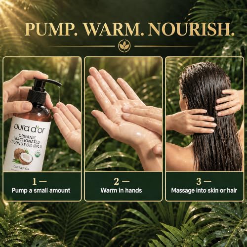 PURA D'OR Fractionated Coconut MCT Oil USDA ORGANIC Skin Hair 16oz