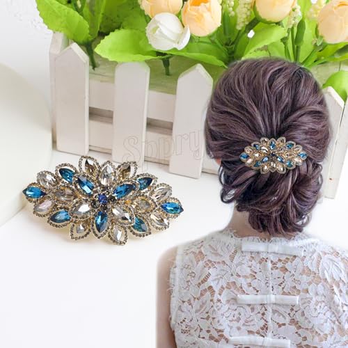 Sppry Large Gold-plated Rhinestone Hair Barrette, Navy
