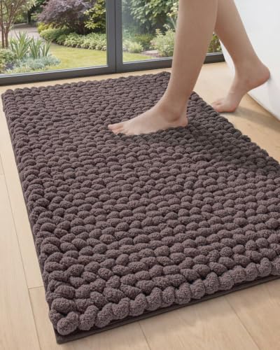 DEXI Bathroom Rug 36x24, Non Slip Washable Chinelle Bath Mat, Light Grey
