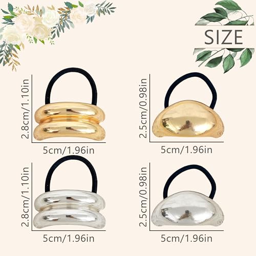 Metal Ponytails Hair Cuffs Gold & Silver Ties, Geometric Elastic Fashion Glossy Arch Accessories for Women 4PCS