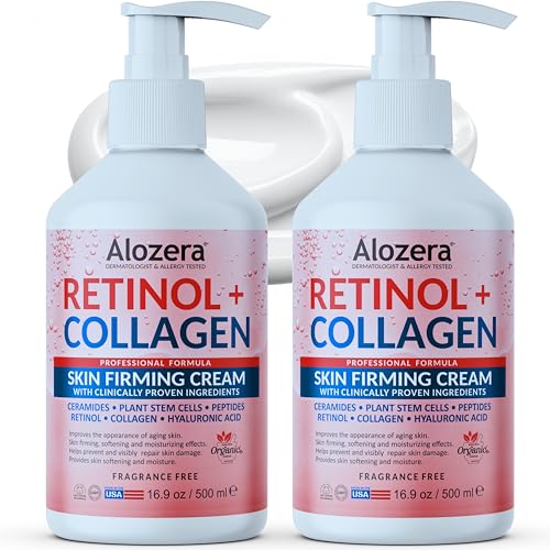 Alozera Firming Body Lotion with Retinol & Collagen, Anti-Aging Body Moisturizer Cream for Crepey Skin, Improves Skin Elasticity, Lightweight & Fast Absorbing, No Added Fragrance, 16.9 Ounce (2-Pack)