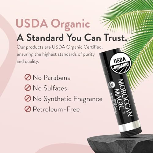 Moroccan Magic Organic Pure Coconut Lip Balm 3 Pack | Ultra-Hydrating Argan & Essential Oil Lip Moisturizer + Vitamin E | Natural Chapstick for Dry Lips | Smooth, Non-Toxic | Organic Lip Balm