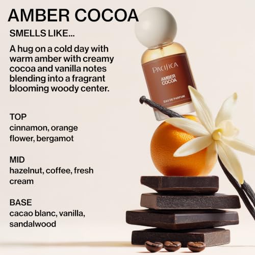 Pacifica Amber Cocoa Eau de Parfum – Warm Spiced Gourmand Perfume for Women with Cinnamon, Coffee, Vanilla & Sandalwood, Long Lasting, Vegan, Cruelty-Free, Paraben-Free, 1 fl oz