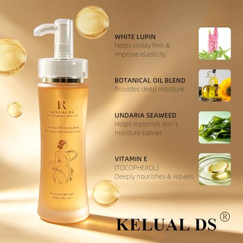 KELUAL DS Undaria Seaweed Extract Body Oil - Firming Hydrating with Seaweed & Botanical Oil, Clean Lightweight Hydration, Vegan & Cruelty-Free, Scented, Smooths Skin for Women, 120ml/4.06oz
