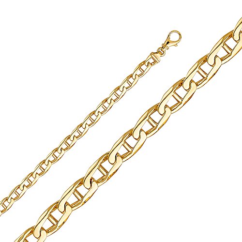 14k REAL Yellow Gold Solid Men's 6.5mm Handmade Chain Bracelet with Lobster Claw Clasp - 8.5"