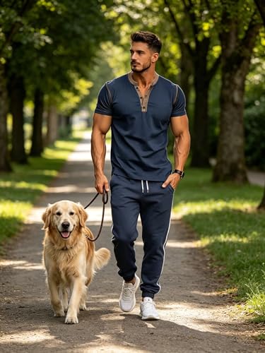 Mens Casual Short Sleeve Henley Shirts Classic Summer T-Shirt v Neck Lightweight Tee Navy