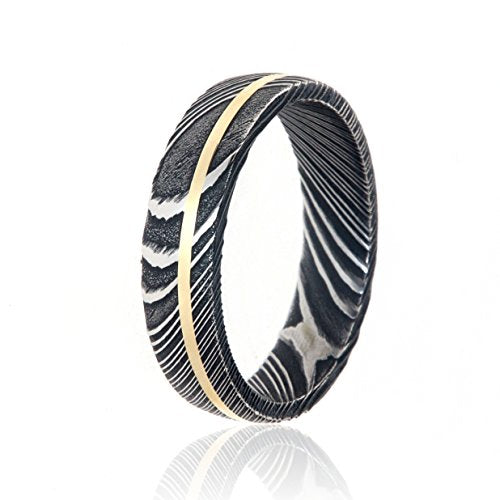 Damascus Steel Wedding Bands USA Made 14k Gold Rings Damascus Rings
