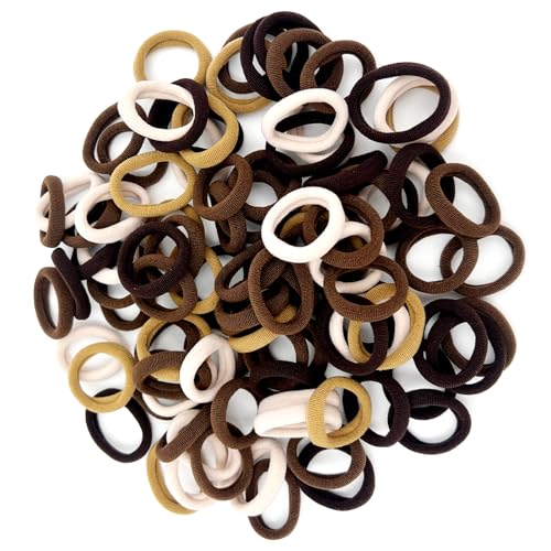 100PCS Seamless Thick Ponytail Holders, Brown Cotton Elastic Hair Bands&Ties - No-Crease, No-Damage for Women, Kids & Babies