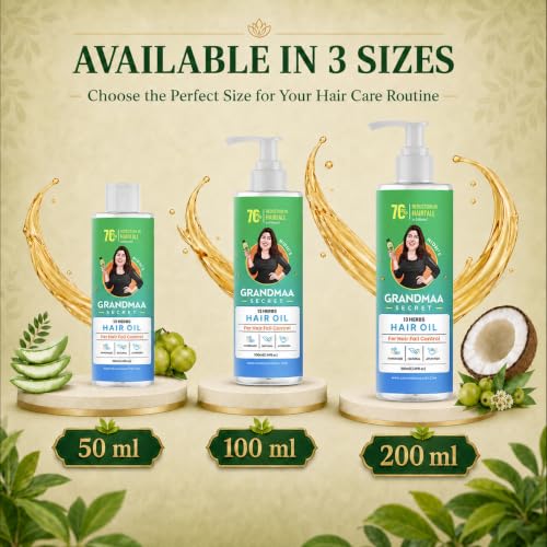 NIDHI’S GRANDMAA SECRET 13 Herbs Hair Oil for Hair Growth & Hair Fall Control Handmade Oil with Aloe Vera, Curry Leaf & Amla For Dry, Damaged, Frizzy Hair Men & Women – 100 ml (Pack of 1) Multicolor