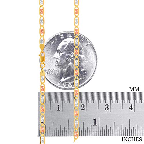 Nuragold 14k Solid Tri Color Gold Valentino 2.6mm Anchor Chain Necklace - 24"