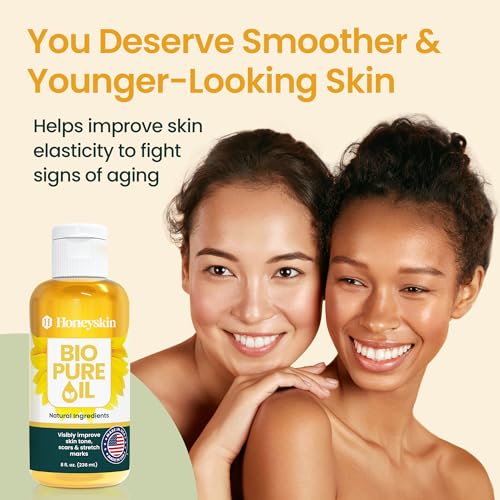 Bio Pure Skincare Oil for skin - Moisturizer for Dry Skin - Pregnancy Stretch Mark Prevention - Oil for Scars - Stretch Mark Treatment with Organic Sweet Almond Oil & Jojoba Oil for skin (8oz)