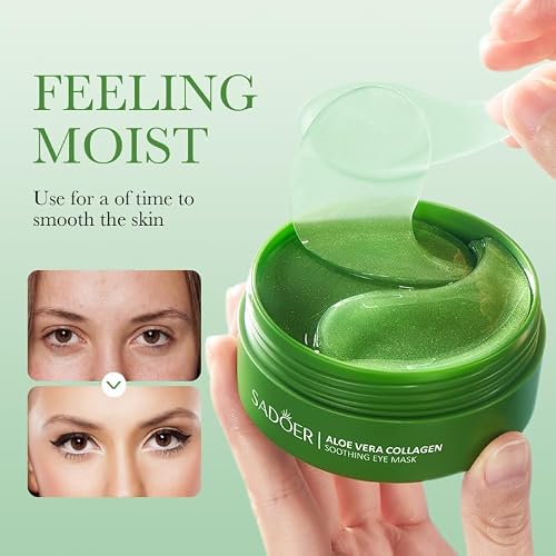Aero Zen Aloe Vera Eye Mask- 60 PCS Aloe Vera Under Eye Patches-Under Eye Patches for Dark Circles,Eye Puffiness & Dark Circles Treatment,Reduces Wrinkles & Fine Lines,Improves & Firms Eye Skin