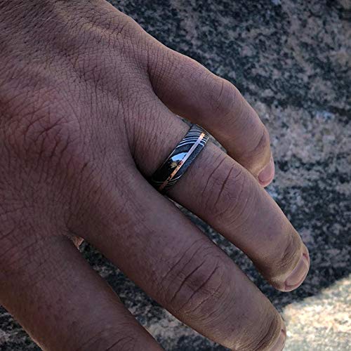 New 6mm Wide Damascus Steel Ring with 14k Solid Rose Gold Inlay