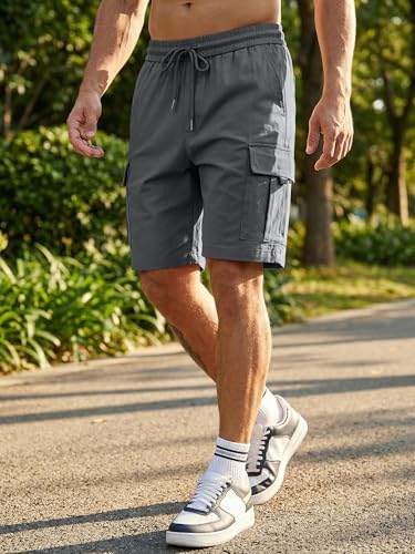 JMIERR Mens Classic Gray Cargo Shorts Classic Loose Fit Big & Tall Summer Work Short with 5 Pockets, 3XL