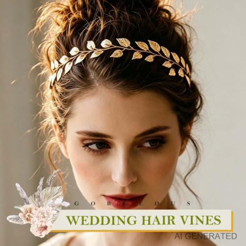 JAKAWIN Gold Wedding Hair Vine Leaf Bride Hair Piece Accessories for Women HV179 (Gold)