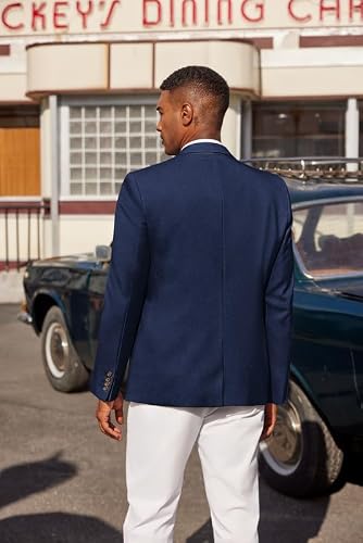 COOFANDY Men's Casual Blazer Sport Coats Lightweight Big and Tall Suit Jackets Two Button Linen Business Blazer A-Navy Blue