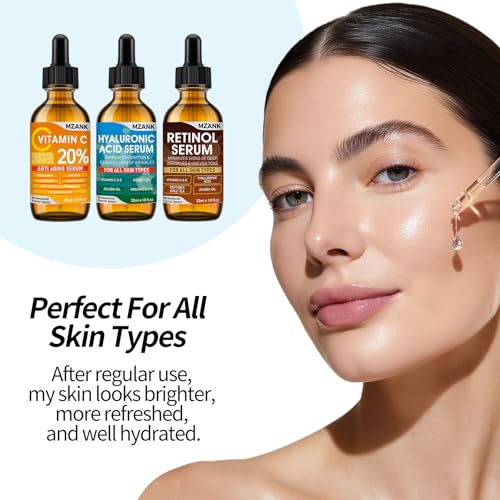 3 Pack Face Serum Skin Care Set-Includes Vitamin C, Hyaluronic Acid & Retinol Serums for Face-Brightening, Anti-Aging,Hydrating Facial Serums-AM, PM & All-Day Skincare Routine
