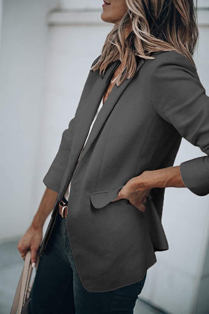 Cicy Bell Womens Casual Blazers Open Front Long Sleeve Work Office Jackets Blazer(Black&Grey,Small)