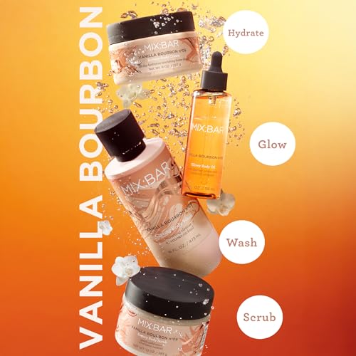 MIX:BAR Vanilla Bourbon Glowy Body Oil for Women, Soothe, Soften & Smooth Dry Skin, with Jojoba & Avocado Oil, Paraben Free, Vegan, 4oz
