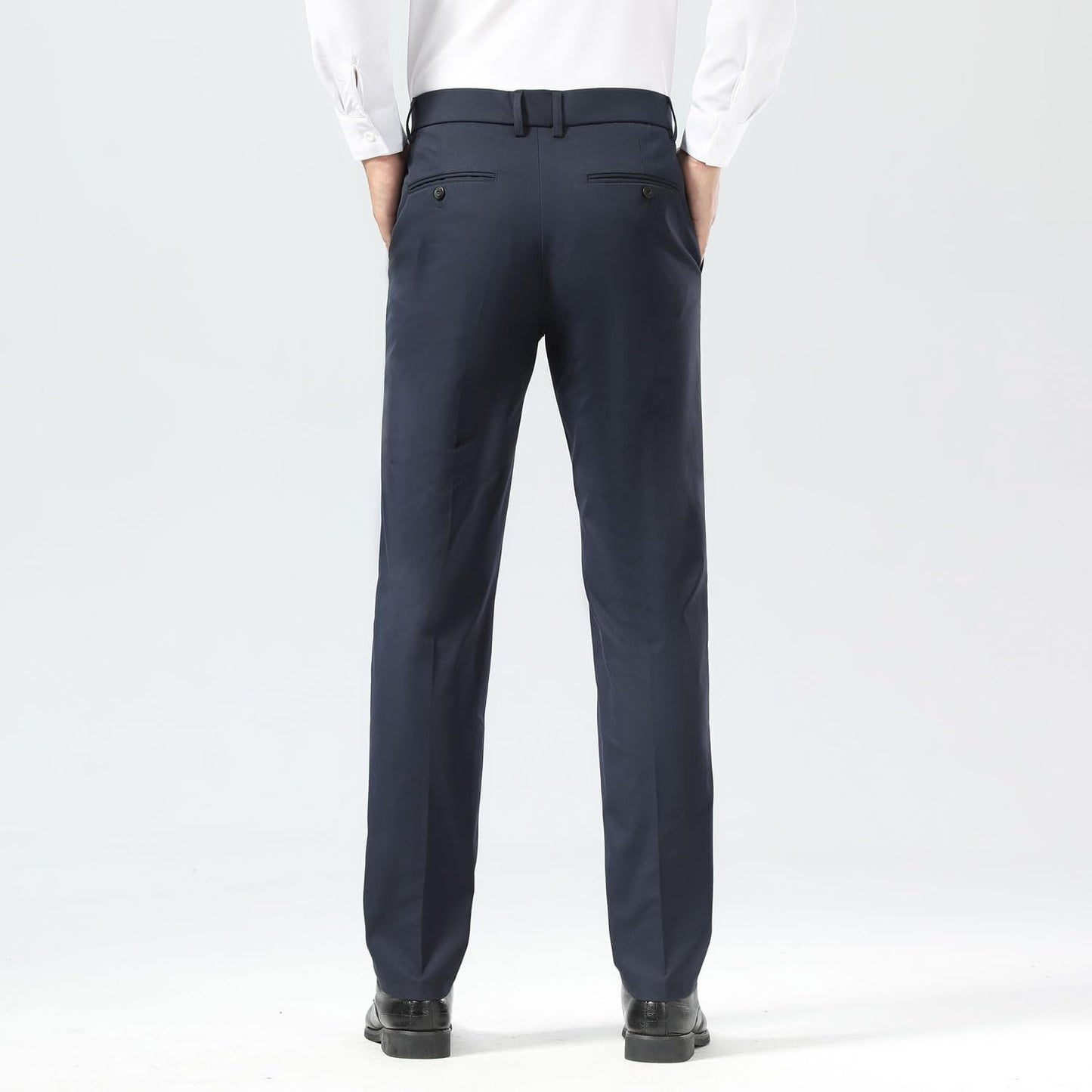 Plaid&Plain Men's Dress Pants Slim Fit Stretch Khaki Pants Wrinkle Free 8802 Navy Blue 32x30