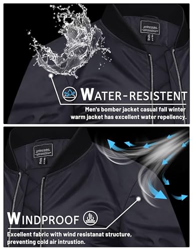 TACVASEN Mens Bomber Jackets Casual Fall Winter Warm Windbreaker Full Zip Windproof Outwear Color-Blocking Coats Black XL
