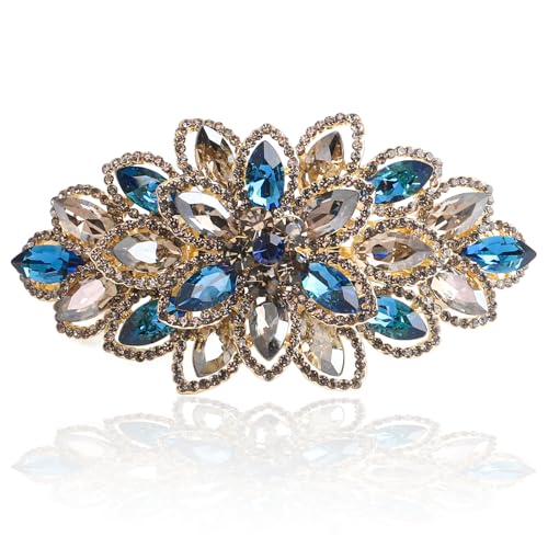 Sppry Large Gold-plated Rhinestone Hair Barrette, Navy