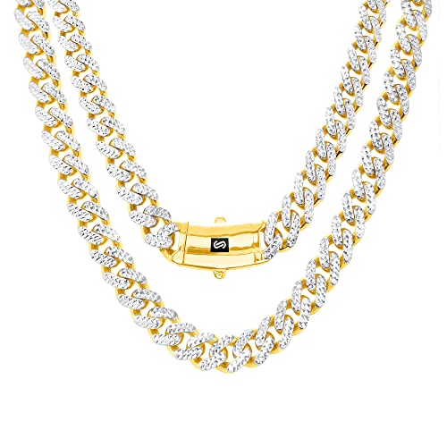 Nuragold 10k Real Yellow Gold Monaco 9mm Miami Cuban Pave Mens Necklace - 22"