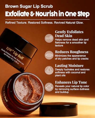 Triple-Action Lip Scrub - Brown Sugar, Coffee & Pearlite Exfoliator - Infused with Coconut & Botanical Oils for Nourishing Care of Dry, Cracked Lips - Vegan, Cruelty-Free