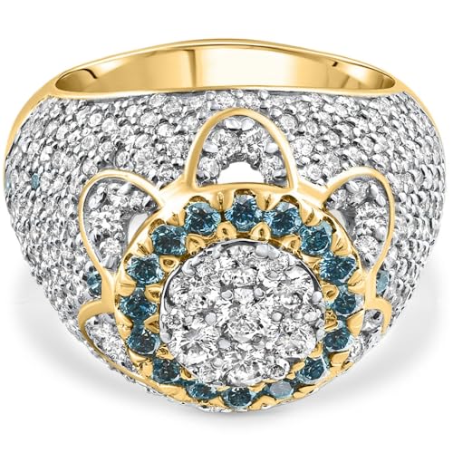 4.64Ct Blue & White Diamond Men's Pinky Ring 14k Yellow Gold Lab Created Hip Hop - Size 8.5