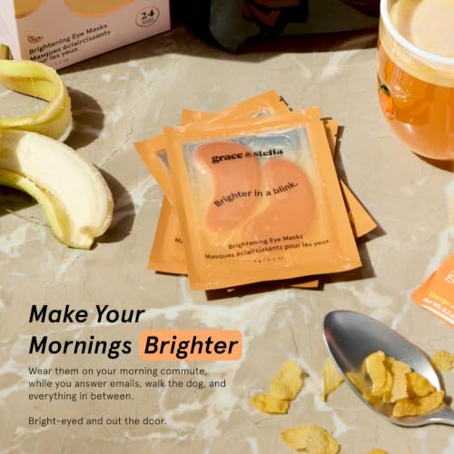 grace & stella New Brightening Eye Patches for Dark Circles (24 Pairs) - Vitamin C Under Eye Patches for Puffiness - Perfect Gifts for Women & Morning Skin Care Routine, Vegan Under Eye Mask