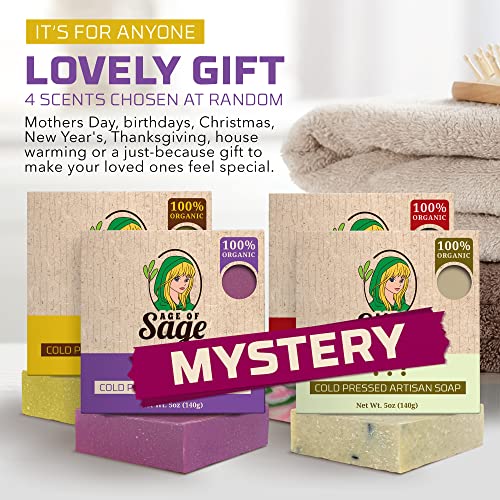 Natural Bar Soap for Men and Women - Vegan Bath Soap Bars Gift Set - Handmade Cold Process Artisan Soap with Essential Oil, Aromatic All Moisturizing Wash Soaps, Fragrant Secret Scent by Age of Sage (4 Pack)