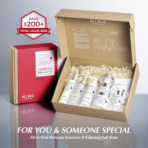 NING Korean Skin Care Set Anti Aging, 8-Step Tembusu Skincare Kit for Women