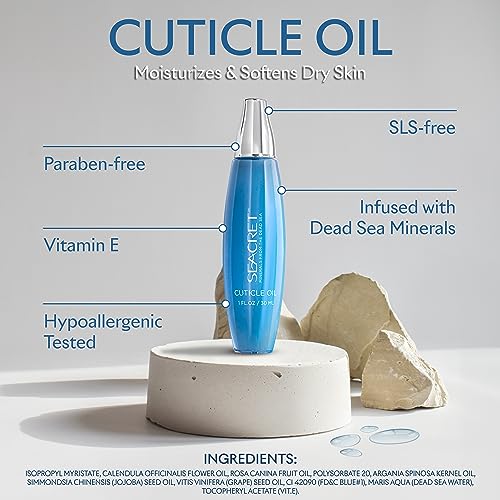 SEACRET Cuticle Oil with Precision Dropper Applicator - Fast-Absorbing for Dry, Cracked Nails, Non-Greasy Nail Care Treatment with Dead Sea Minerals, Calendula, Rosehip & Vitamin E, 1 Fl Oz / 30 ml