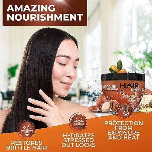 Moroccan Argan Oil Hair Mask - Sulfate Free, Anti Frizz Hydrating Care for Women and Men - Deep Moisturizing Conditioner Treatment for Color Treated, Curly, Damaged, Frizzy and Dry Hair