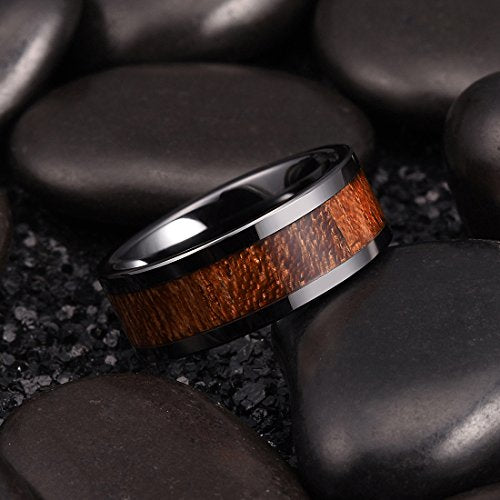 King Will Men'S Ceramic Ring 8mm Black Koa Size910