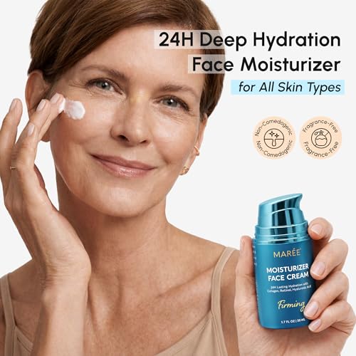 MAREE Face Moisturizer – Firming & Lifting Face Cream for Women with Collagen, Retinol & Hyaluronic Acid – Day & Night Anti-Aging Facial Wrinkle DD Cream Moisturizer for Dry Skin – Blue