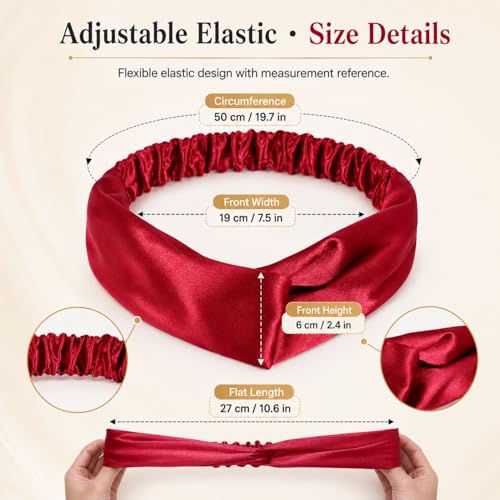 MTLEE 9 Pieces Elastic Hair Wraps and Adjustable Satin Headbands Twisted Turban Band for Face Washing, Women and Girls Hair Accessory, 9 Colors(Classic Color)