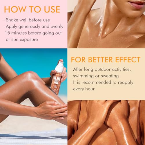 Body Glow Oil, Broad Spectrum SPF 50, Glitter Shimmer Sunscreen Body Oil Lotion with Sequin Mica, Lightweight Non-Sticky Moisturizer with Coconut, Skin Illuminator Glowing Results (01# Golden Amber)
