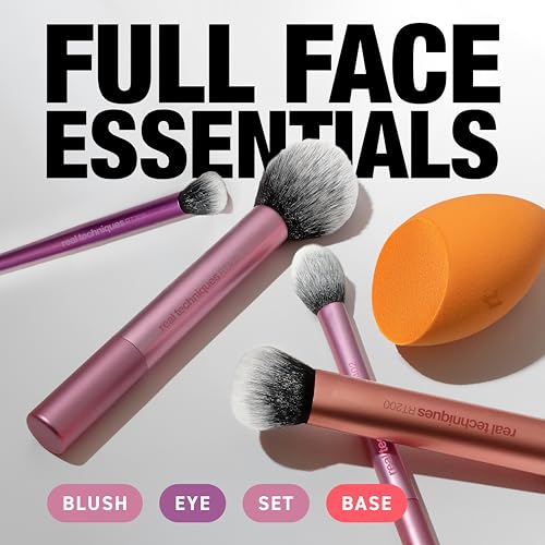 Real Techniques 6 Piece Everyday Essentials Makeup Brush Set, Includes 4 Brushes & 2 Makeup Sponges for Foundation, Blush, Bronzer, Contour, Eyeshadow & Powder, Travel Gift Set, Cruelty-Free & Vegan