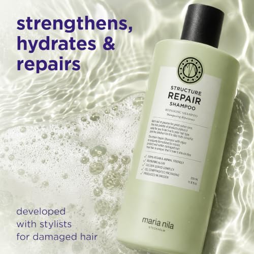 Maria Nila Structure Repair, Strengthening & Nourishing Shampoo For Damaged & Chemically Treated Hair, Algae Extract Rebuilds, Revitalizes & Repairs Hair, 100% Vegan & Sulfate/Paraben free, 11.8 Fl Oz