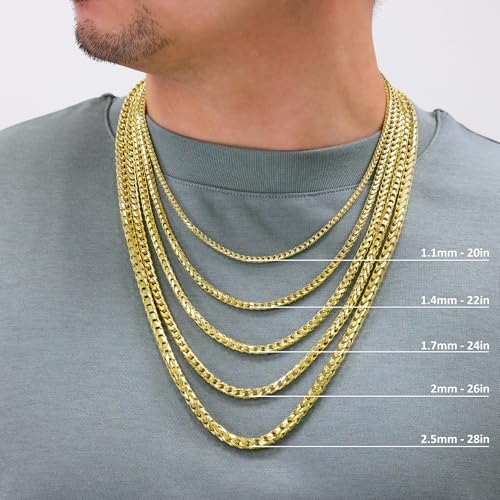 Nuragold 14K Real Yellow Gold Franco Solid Diamond Cut Chain Necklace - 2.5mm,24"