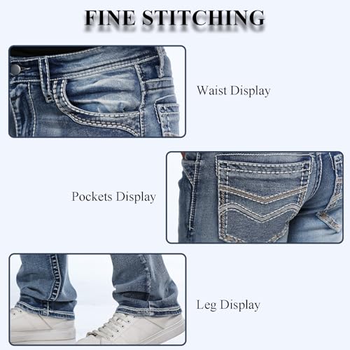 Classic Fit Jeans for Men Embroidered Design All Season Adult Denim Work Pants Everyday Casual Style Men's Pants (US, Waist, 32, Regular, Blue)