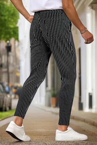 GINGTTO Mens Dress Pants Slim Fit Stretch Pinstripe Pants Men Casual Black 32Wx30L