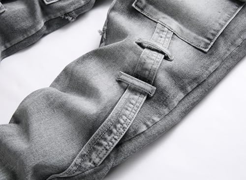 XIMXIMMTIAN Men Slim Fit Jeans Fashion Biker Jeans for Men Stretch Designer Distressed Straight Denim Pants (32, 2131 Gray)