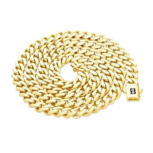 Nuragold 10k Real Yellow Gold Royal Monaco 5mm Miami Cuban Chain Necklace - 24"
