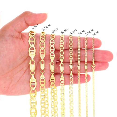 Nuragold 10K Real Yellow Gold Mariner Chain Solid Link Anchor Necklace - 20",4mm