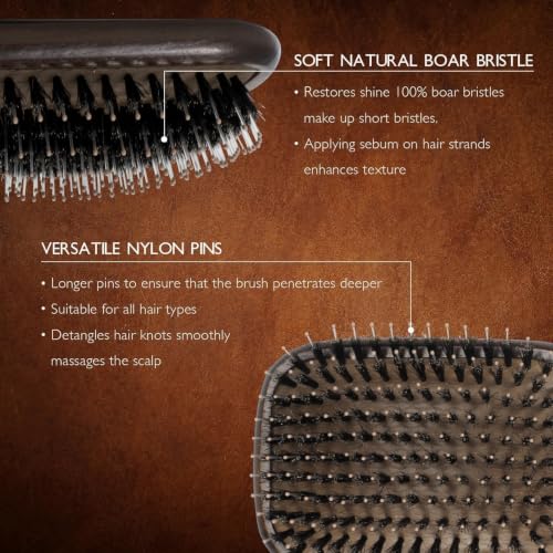 Boar Bristle Hair Brush Set, Soft Bristle Detangler for Enhancing Shine