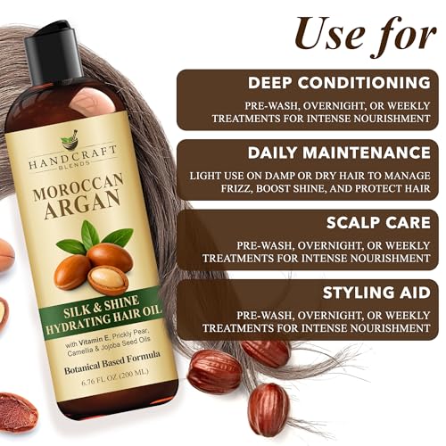 Handcraft Blends Moroccan Argan Oil for Hair 6.76 Fl oz | Moisturizing and Nourishing | Scalp and Hair Oil | Hydrating | Strengthening | All Hair Types