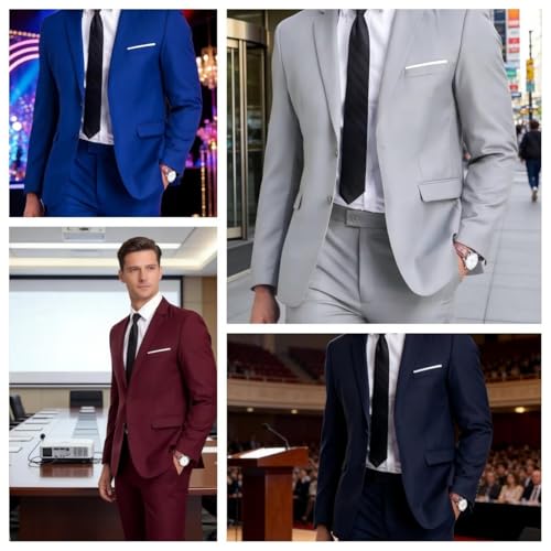 Fxzpiodi Mens 2 Piece Suit Slim Fit Business Wedding Groomsman Suit for Prom Dinner Tuxedo Suit Jacket Pants Denim Blue XL