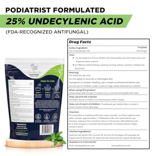 FOOT CURE Tea Tree Oil Foot Soak with Epsom Salt - Best Toenail Fungus Treatment, Athletes Foot & Softens Calluses - Soothes Sore & Tired Feet, Fungal Toe, Foot Odor Scent, Spa Pedicure (Pack of 2)